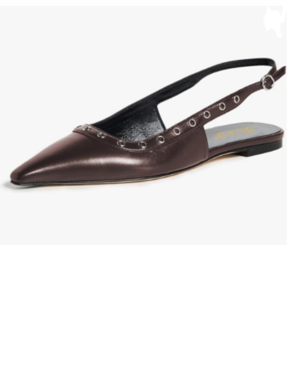 FOWT Dark Brown Pointed Toe Slingback Pumps Flat Heel Backstrap Buckle Sandals